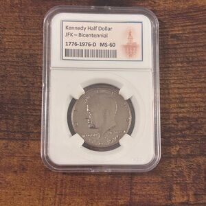 1976-D / BICENTENNIAL - KENNEDY HALF DOLLAR [KEEPSAKE SLAB] (C/N CLAD) BU/MS